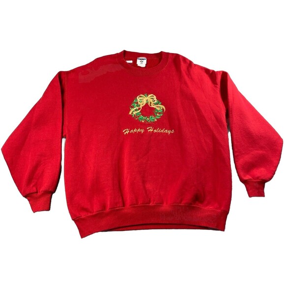 Vintage 90s Holiday Christmas JERZEES embroidered Sweatshirt Size 2X - Picture 1 of 4